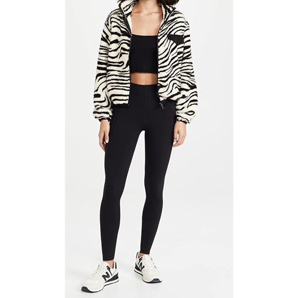 PLUSH Lightweight Sherpa Zebra Print Zip Up Jacket Black and Cream Size S - Picture 13 of 13